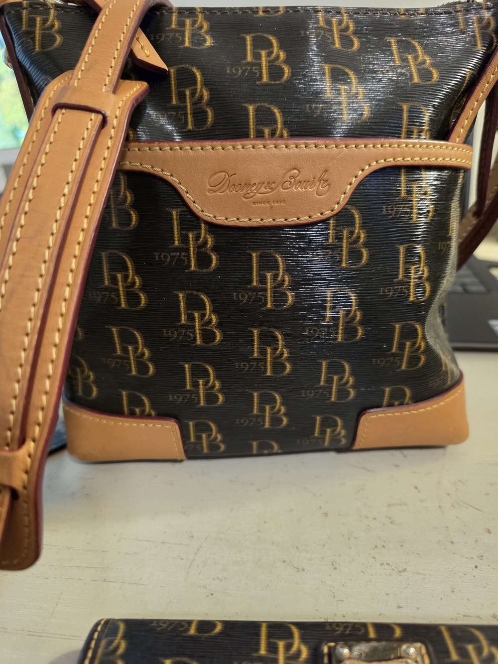 Dooney & Bourke Signature DB Crossbody in Black and Tan